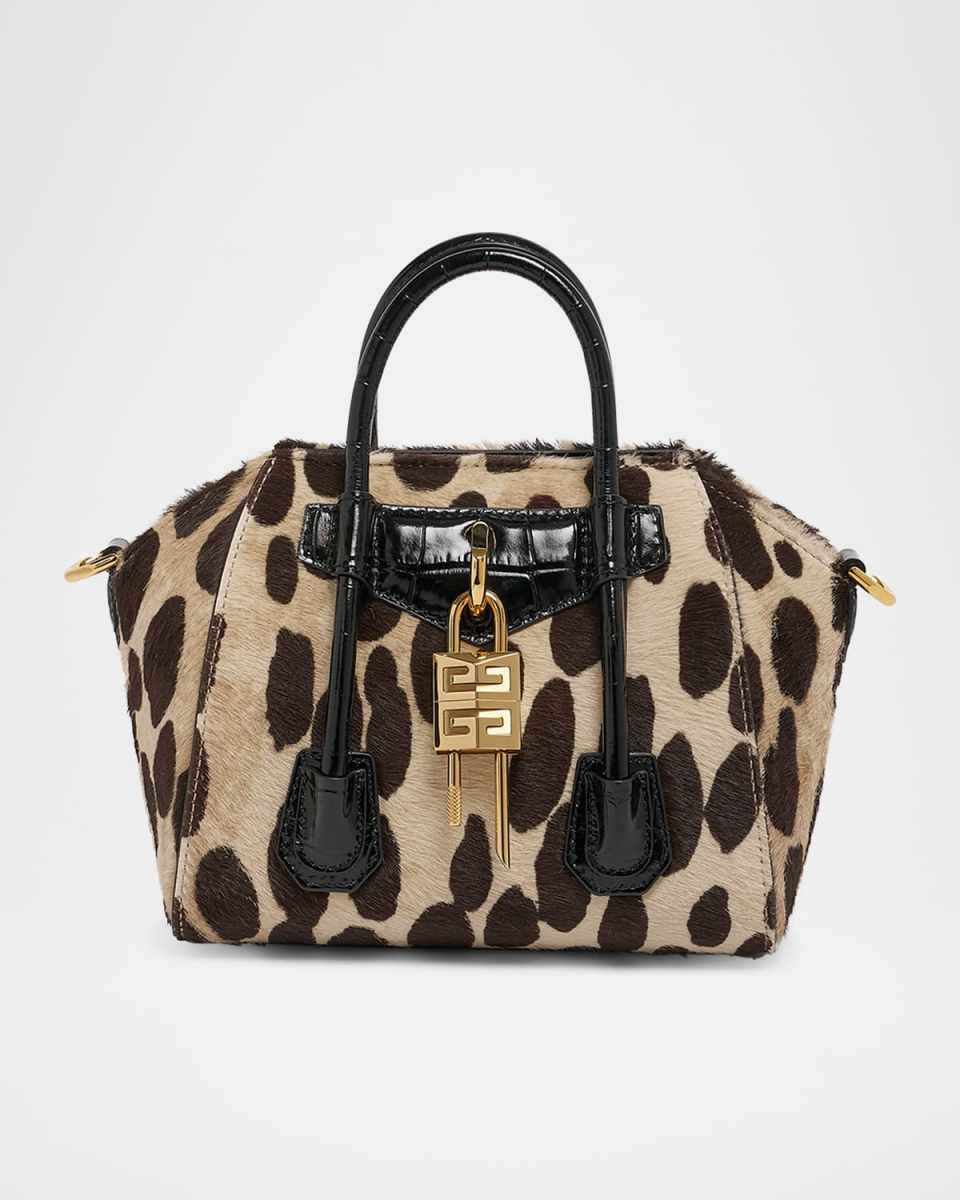 Antigona Toy Lock Crossbody Bag in Leopard Calf Hair